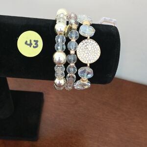 Erimish Gray and Gold Stretch Bracelet Set with Pavé Disc